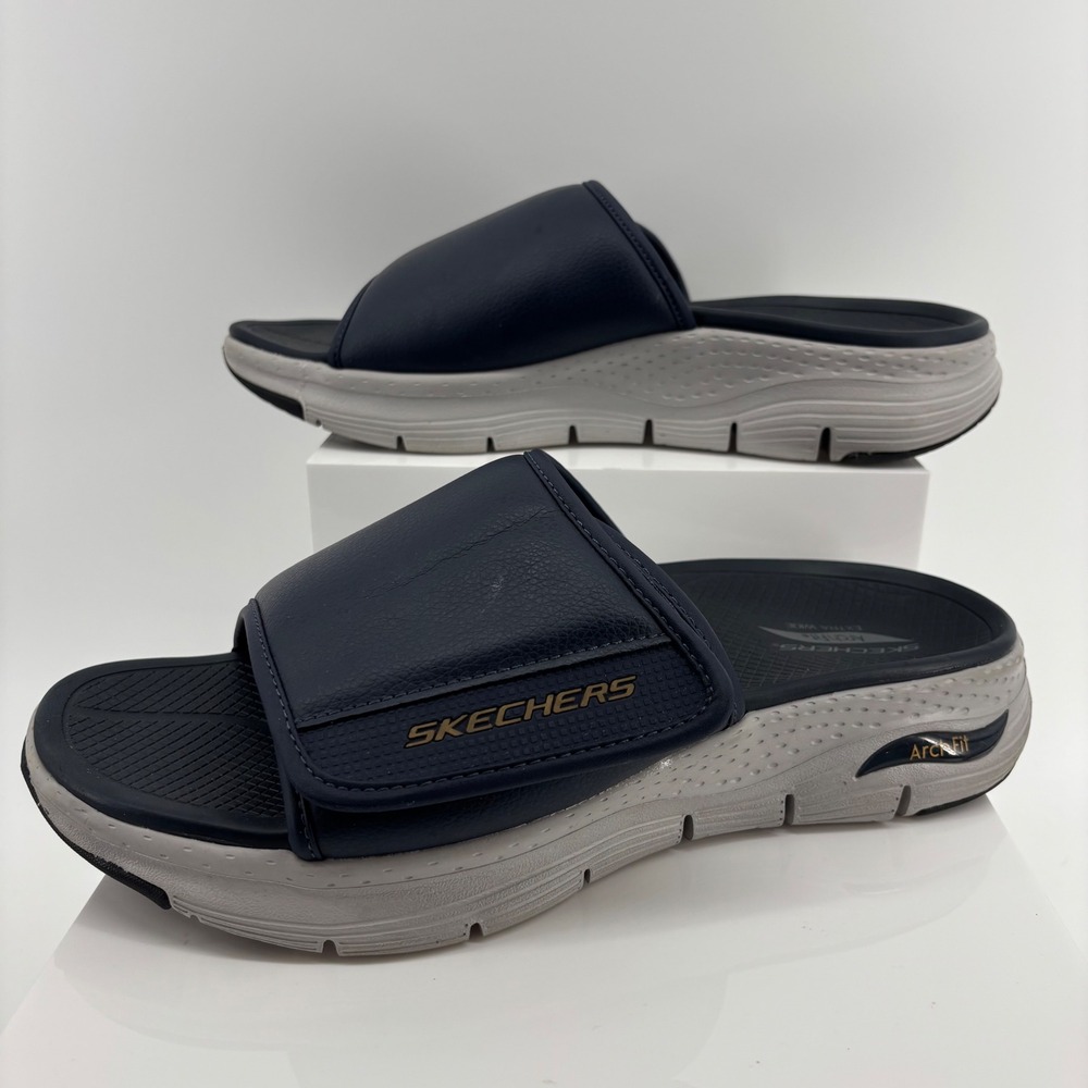 Skechers Go Walk Arch Fit Men 11 4E Sandal Slides Extra Wide Navy Blue 237371WW